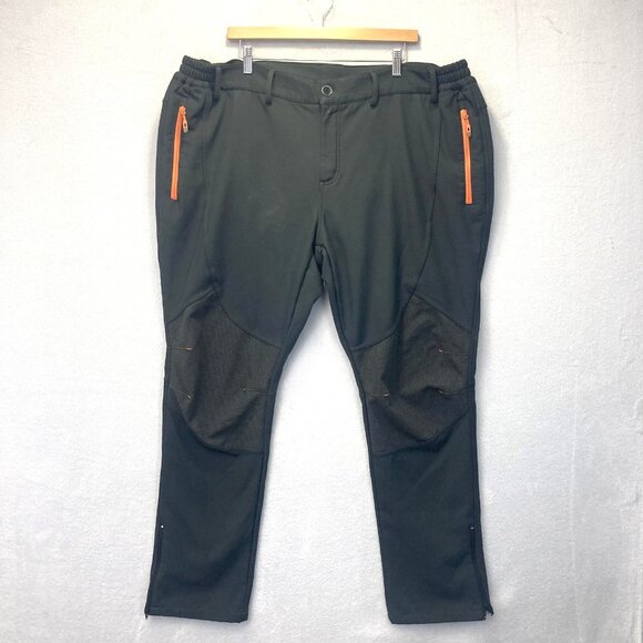 Gash Hao Fleece Lined Softshell Pants Mens 44x32 Black Snow Ski Reinforced Knees - Picture 1 of 16